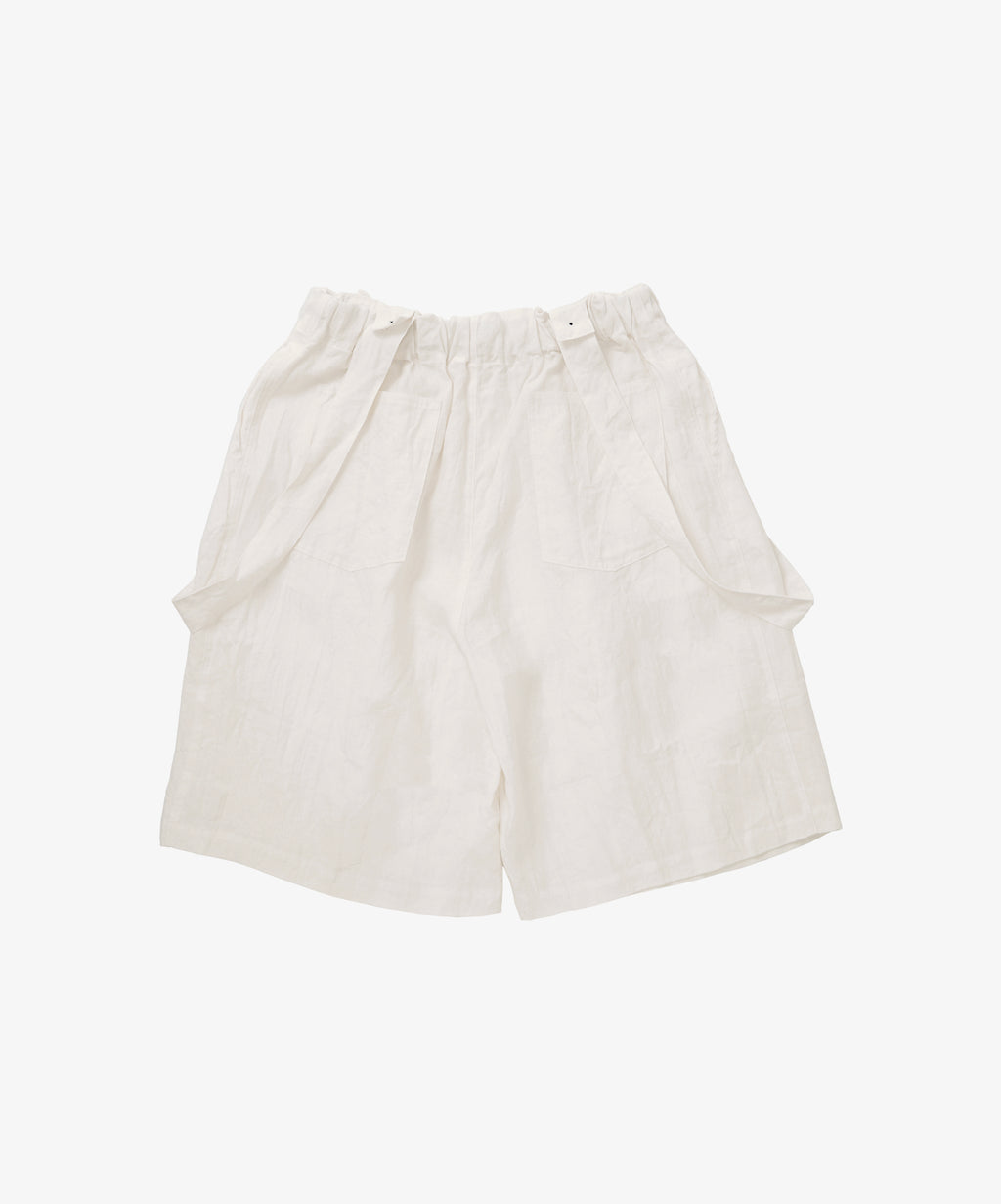 circular short pants linen white with suspenders