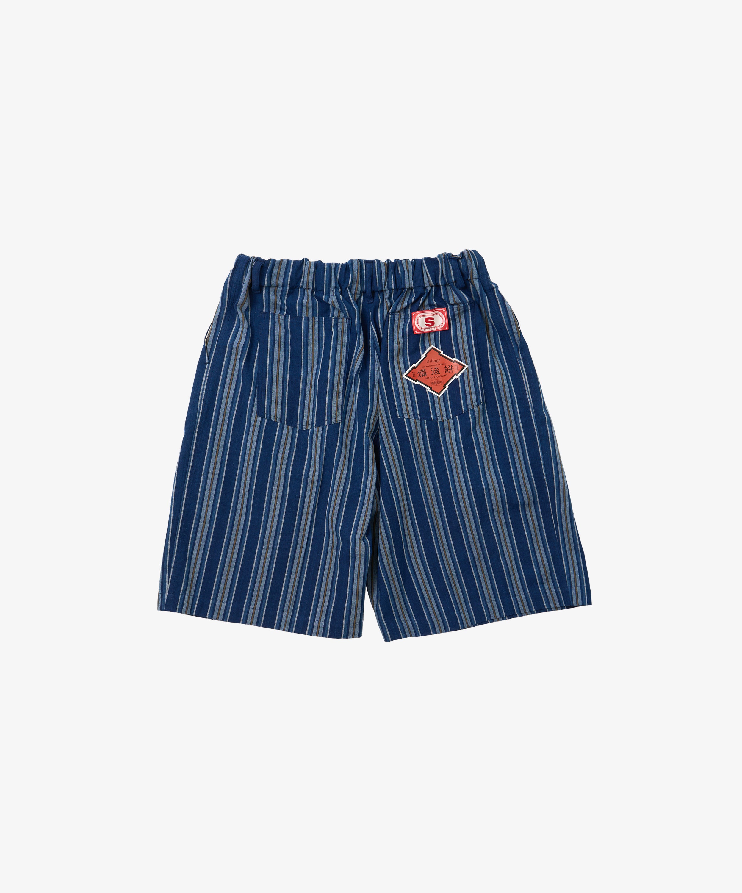 bingo kasuri circular short pants yellow navy stripe