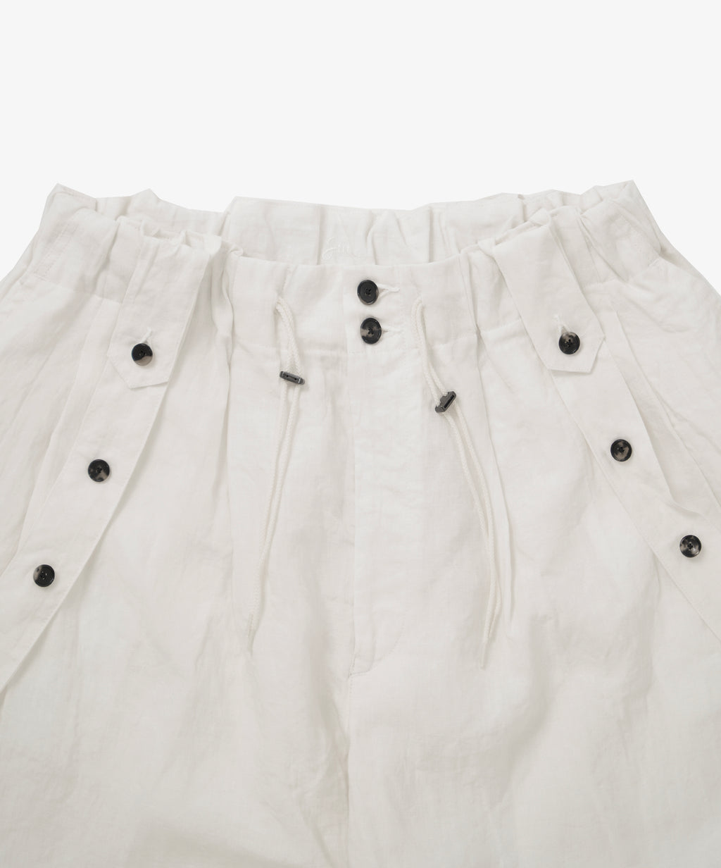 circular short pants linen white with suspenders