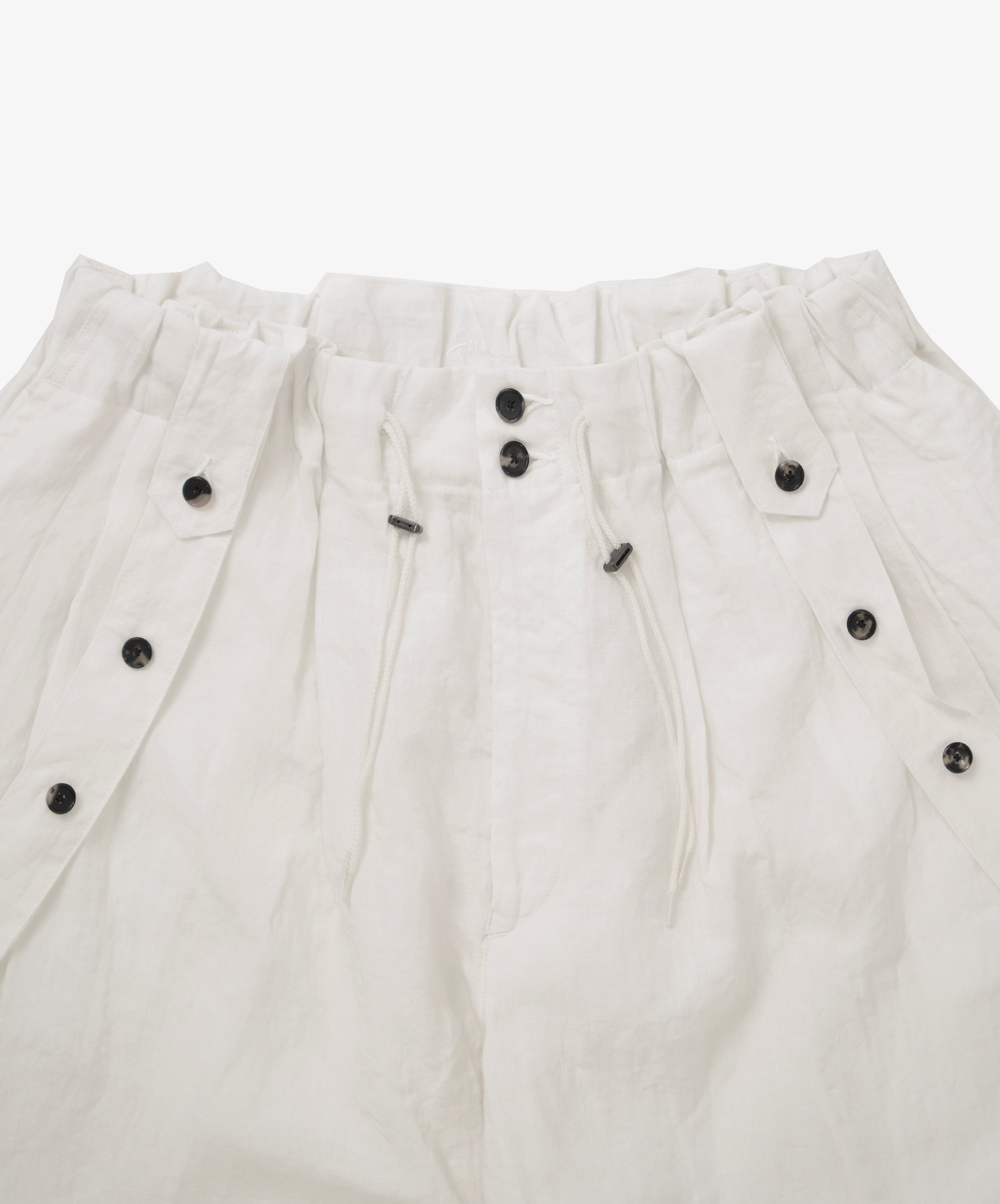 circular short pants linen white with suspenders
