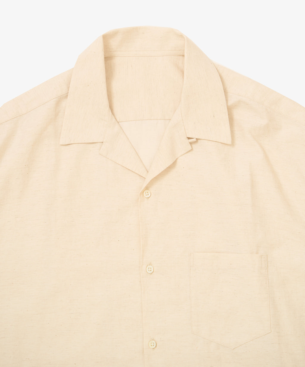 re-engineered overshirt short sleeve back satin natural
