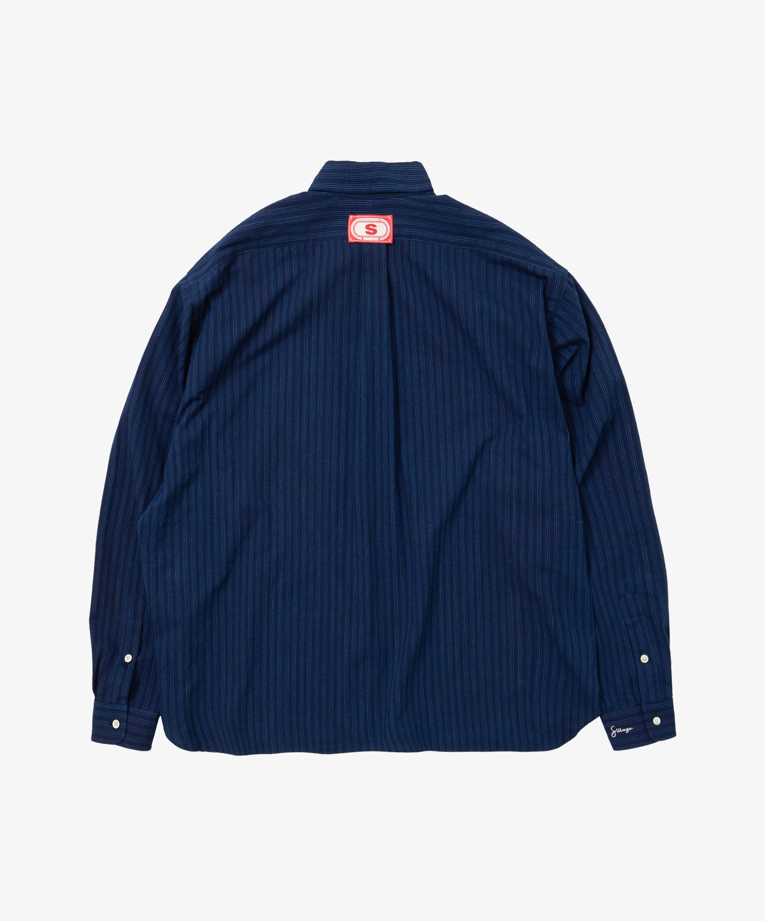 bingo kasuri wide shirt navy narrow stripe