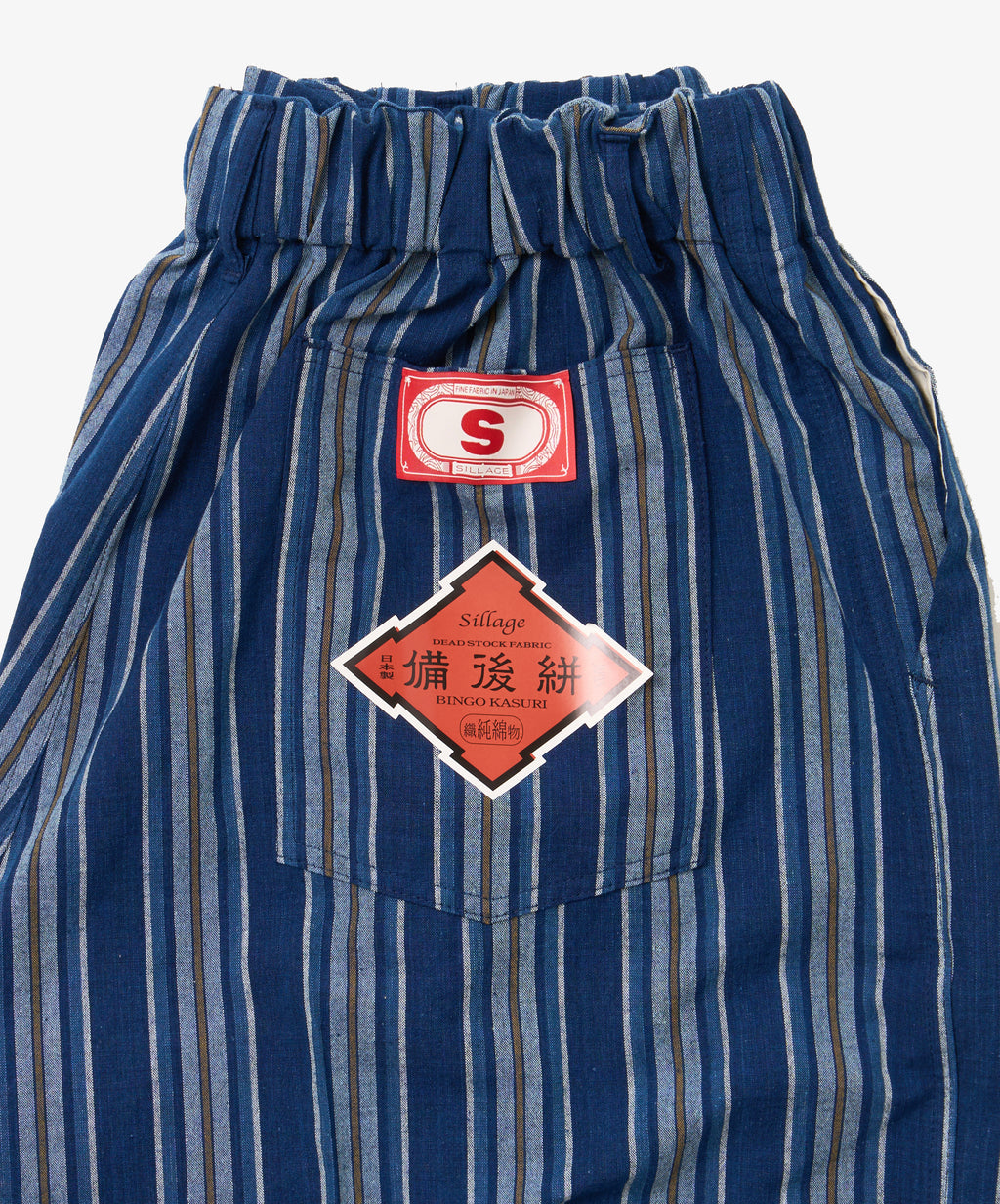 bingo kasuri circular short pants yellow navy stripe