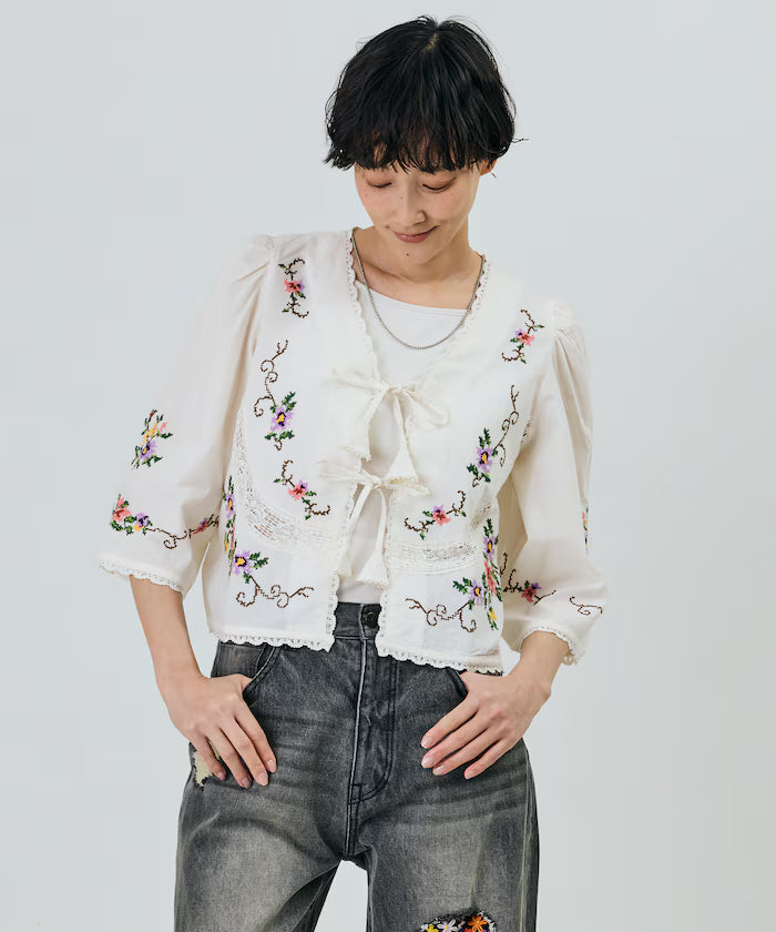 India Flower Cross Embroidery Lace Bolero