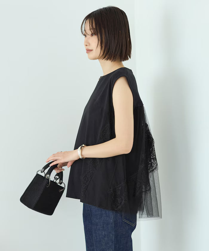 Organic Cotton Tulle Lace Docking Top
