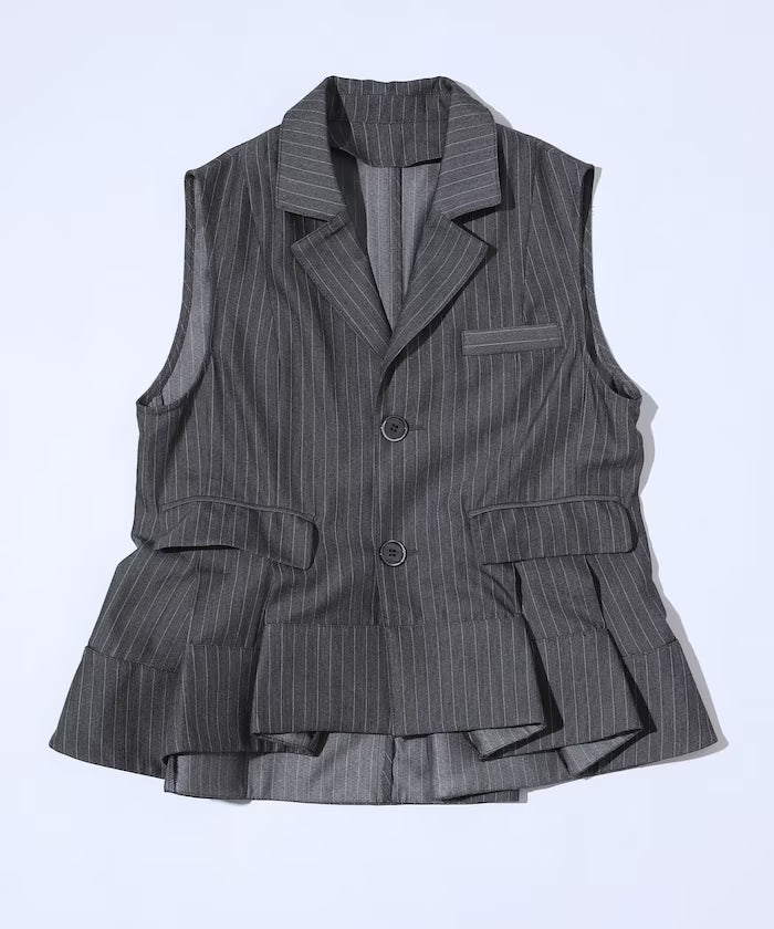 Pinstripe Flare Hem Short Vest