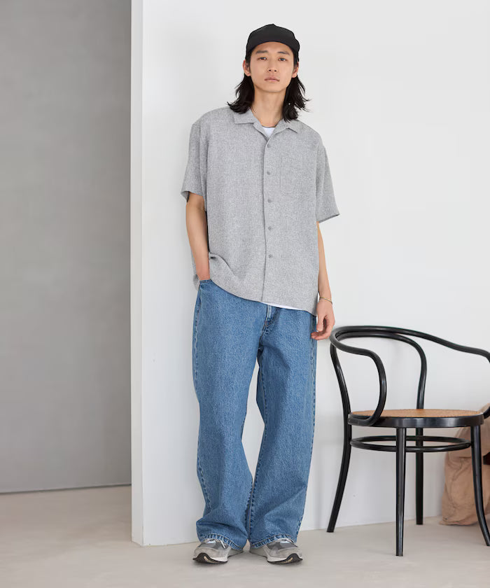 Summer Tweed Short Sleeve Open Collar Shirt / Suitable for Setup