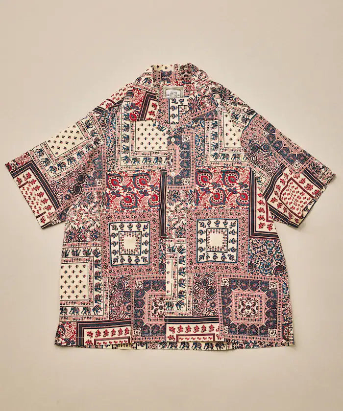 India-made Relaxed Fit Paisley Print Open Collar Short Sleeve Shirt Bandana Pattern
