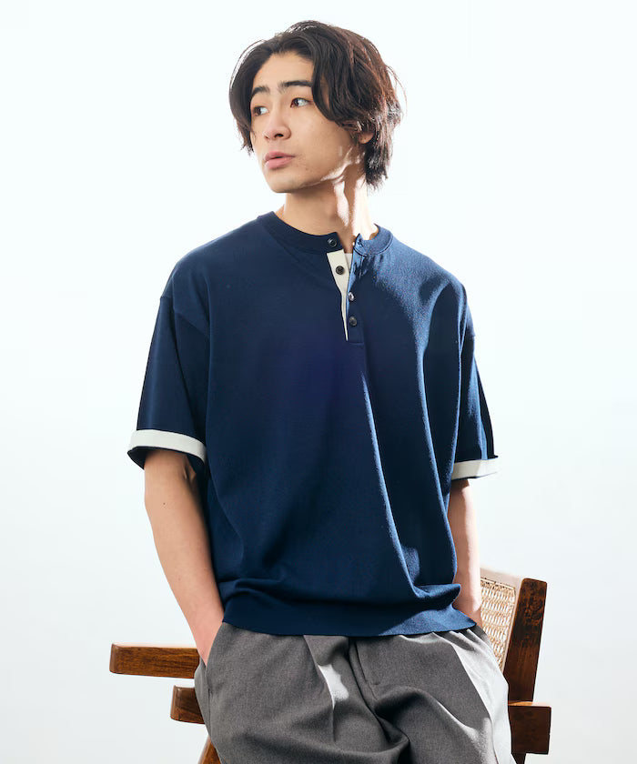 Relax Fit Relax Fit Cool Touch Color Block Henry Neck Pullover 【Limited Edition】