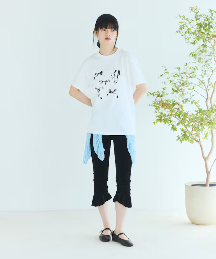 Comfortable Ribbon Print Crew Neck T-shirt
