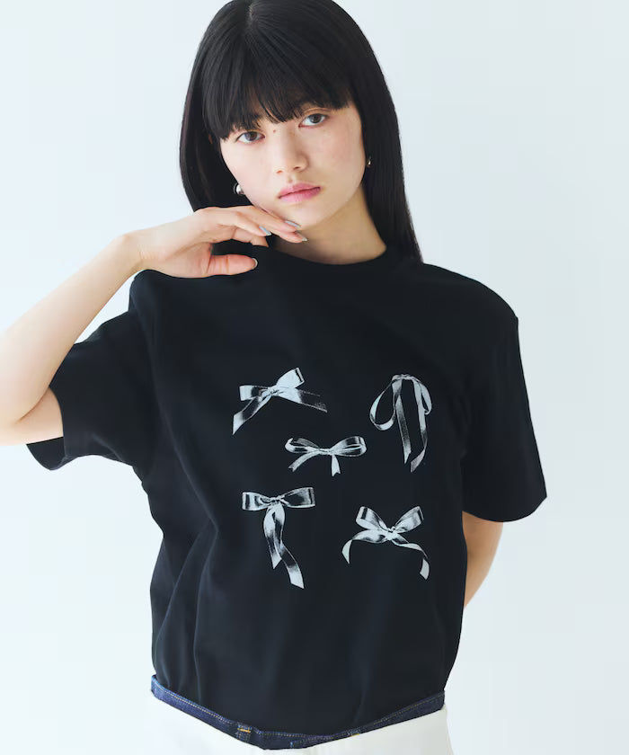 Comfortable Ribbon Print Crew Neck T-shirt