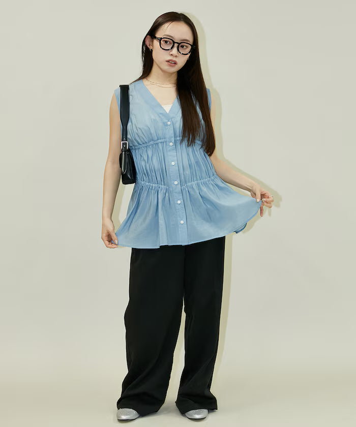 Sheer Broad Sleeveless Gathered Shift Blouse Limited Edition