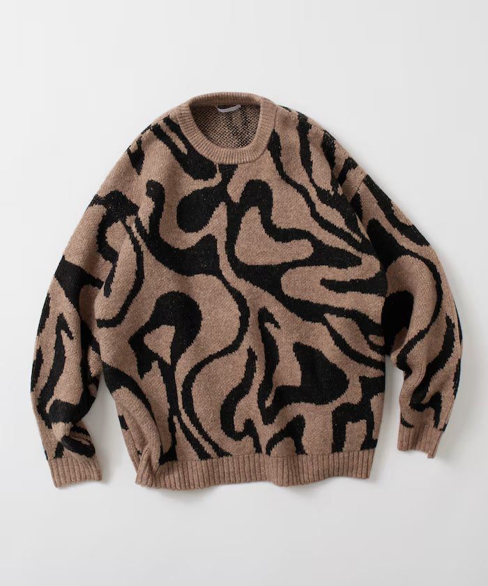 All-over Pattern Double Jacquard Knit Crew Neck Pullover / Relaxed Fit