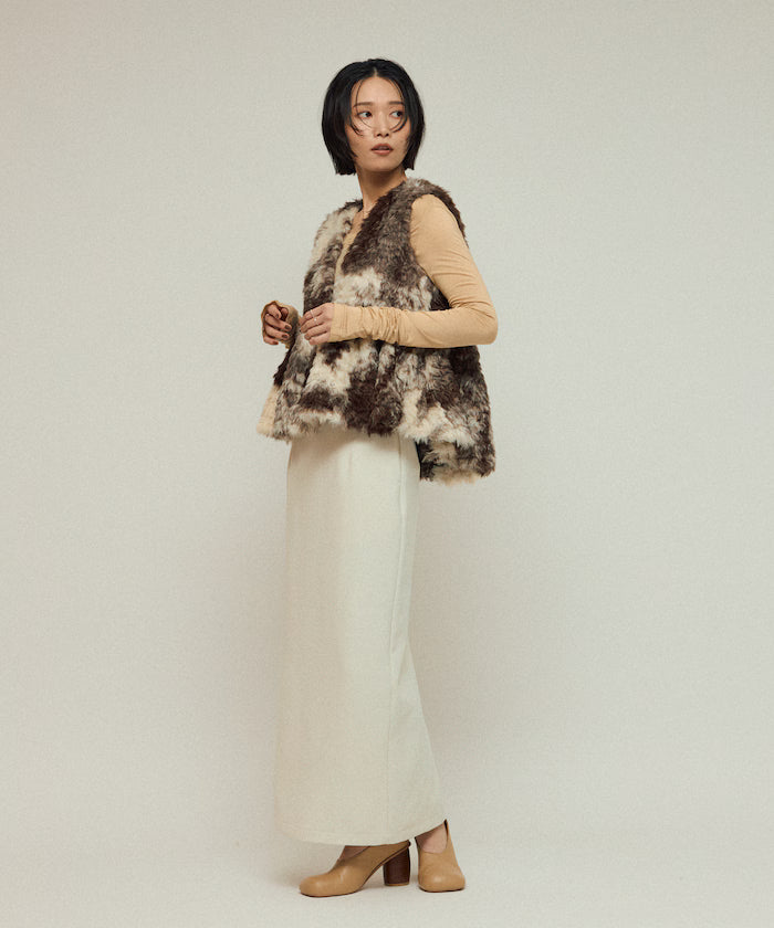 Peplum Silhouette Cow Print Fake Fur Vest