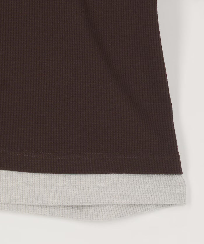 Waffle Fake Layered Henry Neck T-Shirt