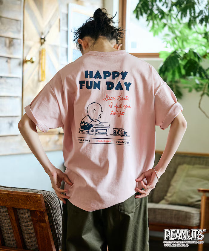 PEANUTS/Peanuts Exclusive Big Silhouette Back Print Crew Neck T-Shirt/HAPPY FUN DAY [Limited Release]