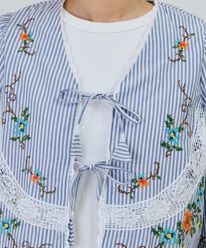 India Flower Cross Embroidery Lace Bolero