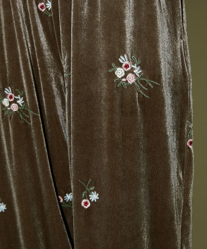Flower Embroidery Velvet Easy Pants Limited Edition