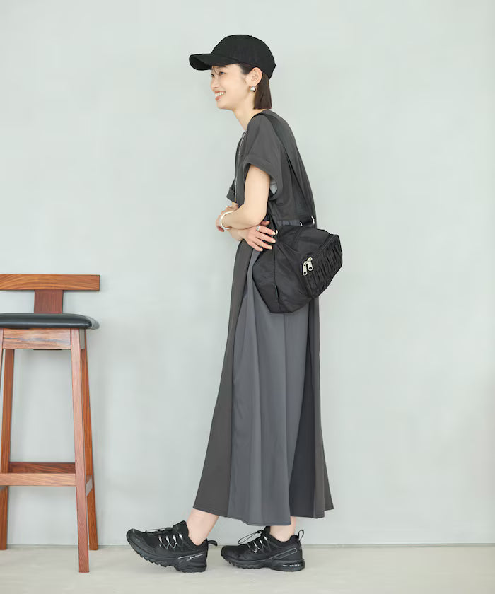 Organic Cotton Mixed Material Docking Gathered Dress