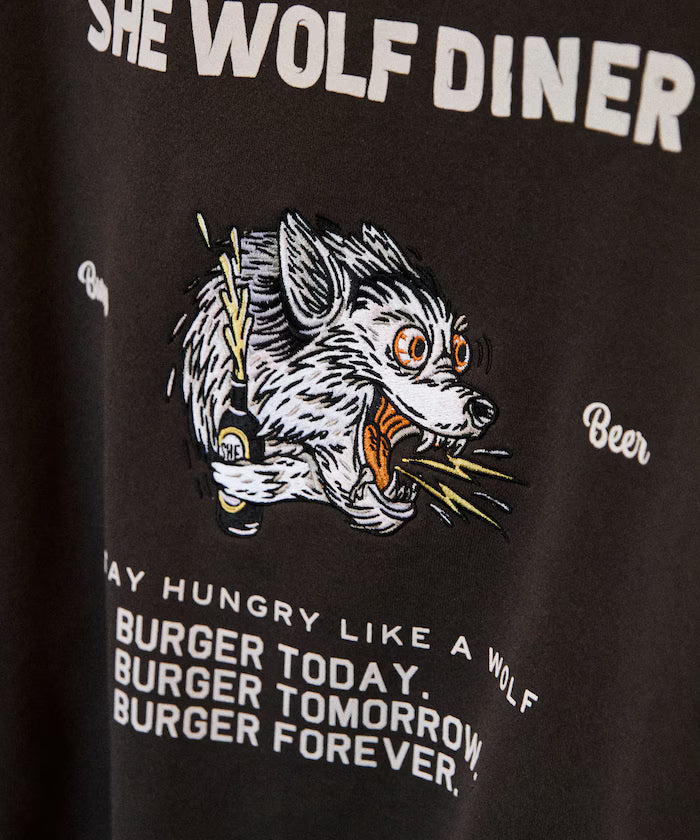 SHE WOLF DINER×FREAK'S STORE/She Wolf Diner Exclusive Big Silhouette Back Embroidered Crewneck Sweatshirt/WOLF [Limited Edition]