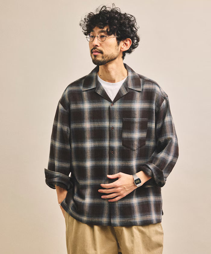 Pre-dyed ombre check sheer shirt relaxed fit