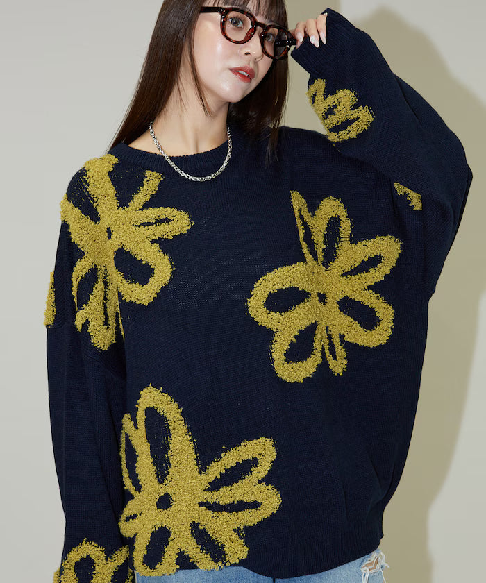 Boucle Flower Pattern Pullover Knit [Limited Edition]