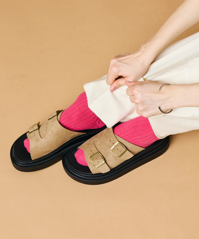 Double Monk Strap Leather Slide Sandals / Platform Sole [23~28cm] 【Limited Edition】