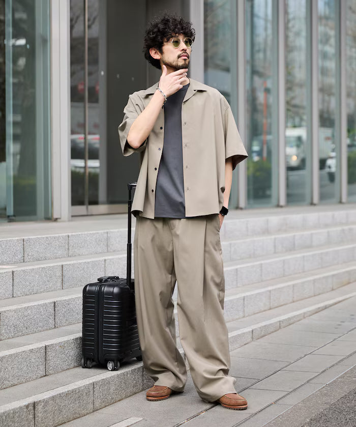 Relaxed Fit Linen Touch Setup/Open Collar Shirt/Wide Slacks [Limited Edition]