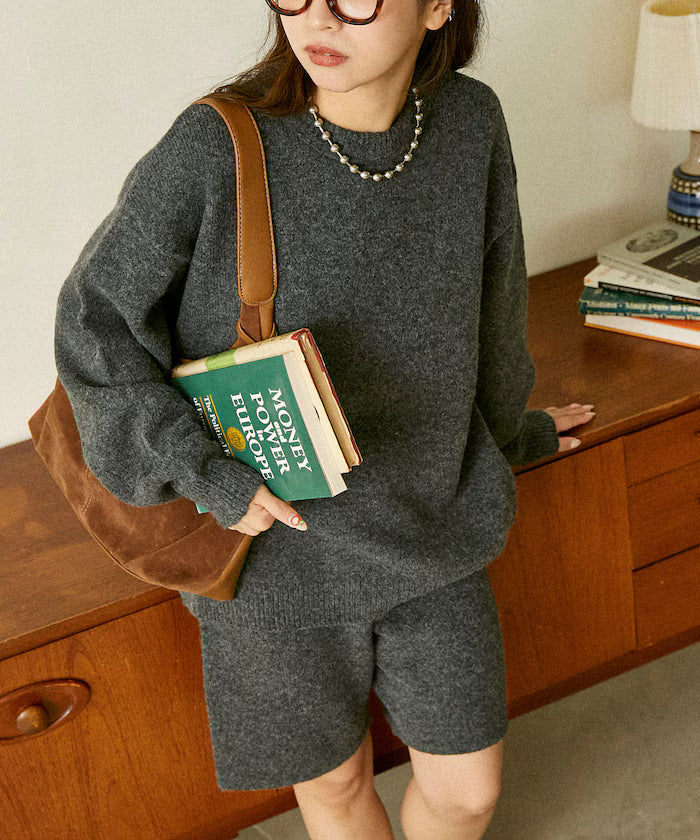 Knit Top Short Pants Set Up Limited Edition - Charcoal Gray