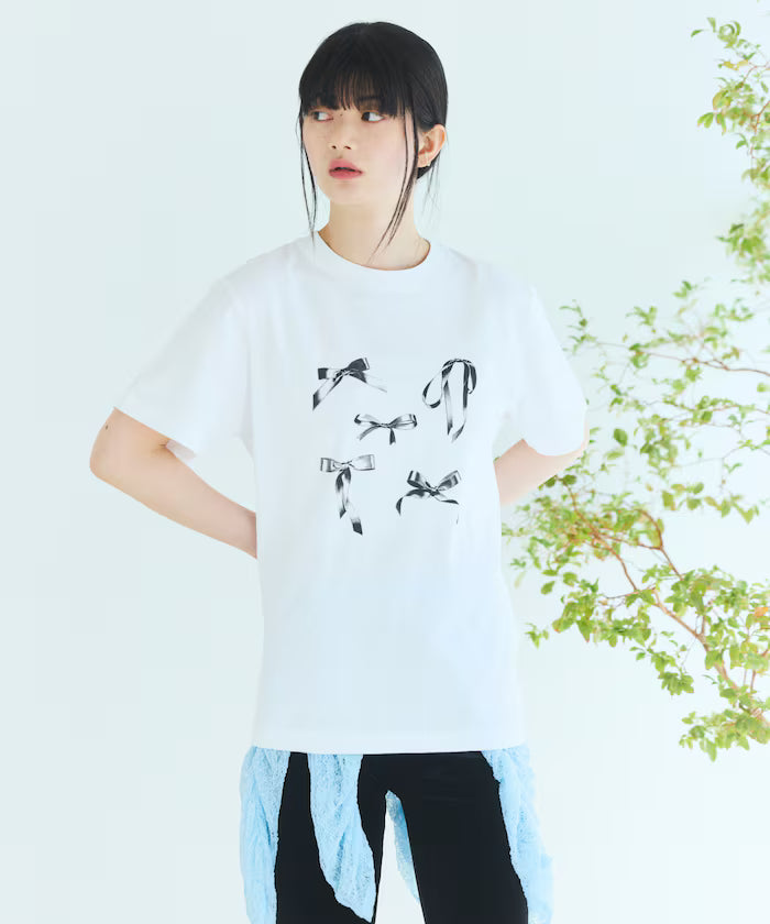 Comfortable Ribbon Print Crew Neck T-shirt
