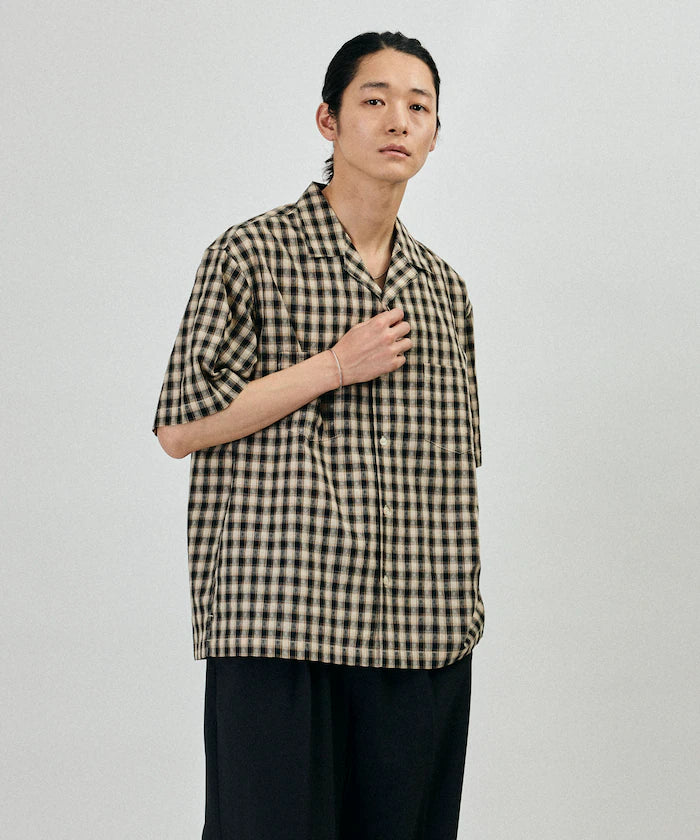 Dobby Woven Check Relaxed Open Collar Short Sleeve Shirt