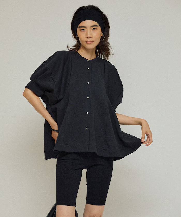 Cardigan with Peplum and Puff Sleeves - Black