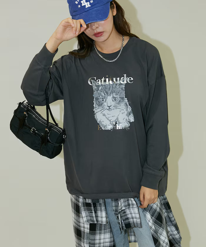 Handwritten-style Cat Print Foil Logo Long Sleeve T Limited Edition