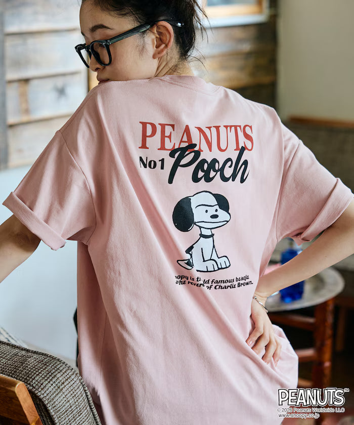 PEANUTS/Peanuts Exclusive Big Silhouette Back Print Crew Neck T-Shirt/POOCH [Limited Edition]