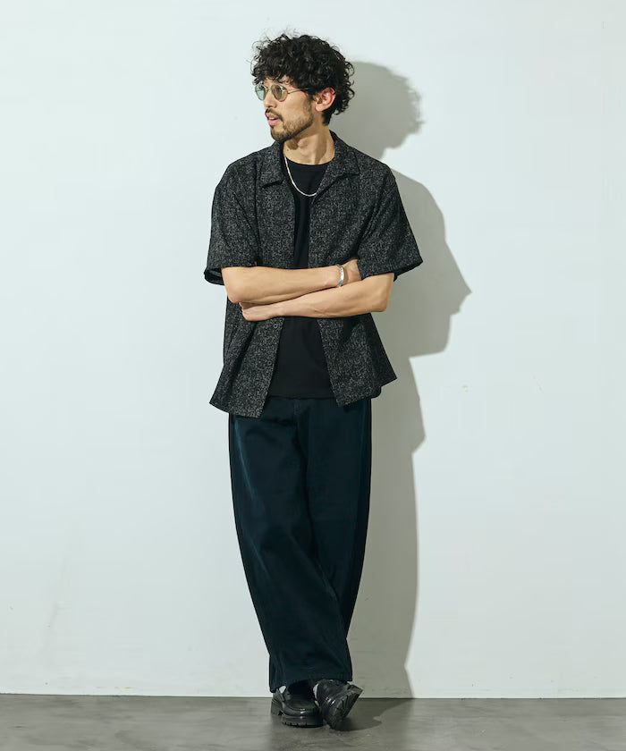 Summer Tweed Short Sleeve Open Collar Shirt / Suitable for Setup