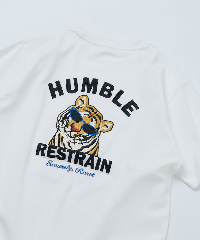 Big Silhouette Design Back Embroidery Crew Neck T-Shirt / TIGER 【Limited Edition】 - WHT-TIGERFACE