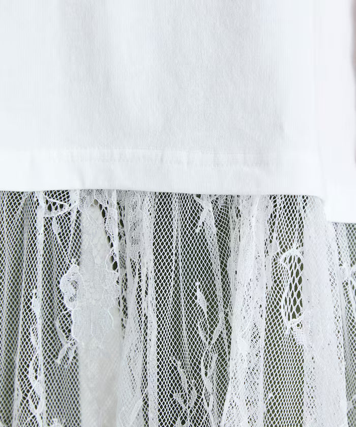 T-shirt lace docking one-piece