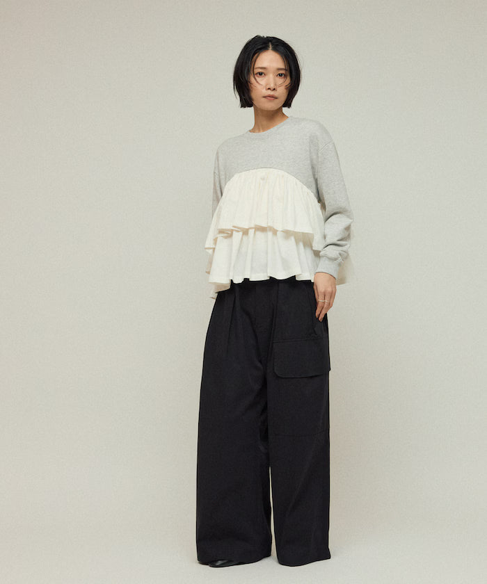 Organic Cotton Docking Frill Sweat / Relaxed Fit / Backed Sweat