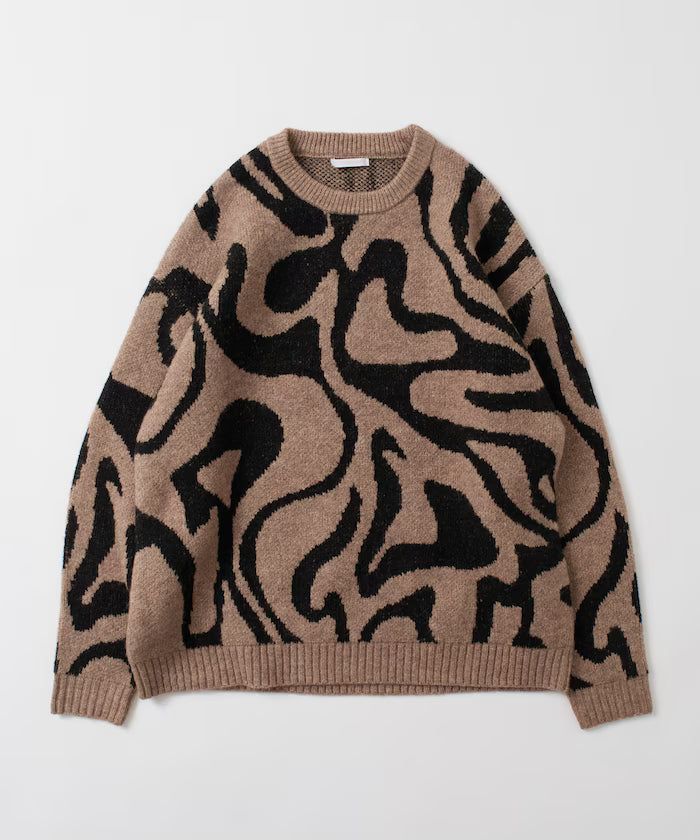 All-over Pattern Double Jacquard Knit Crew Neck Pullover / Relaxed Fit