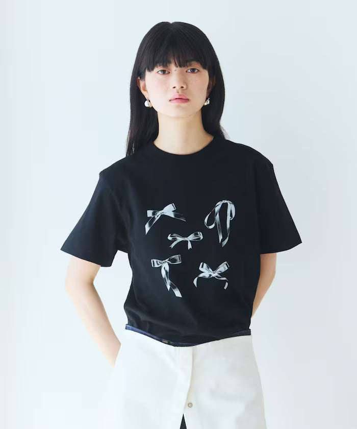 Comfortable Ribbon Print Crew Neck T-shirt