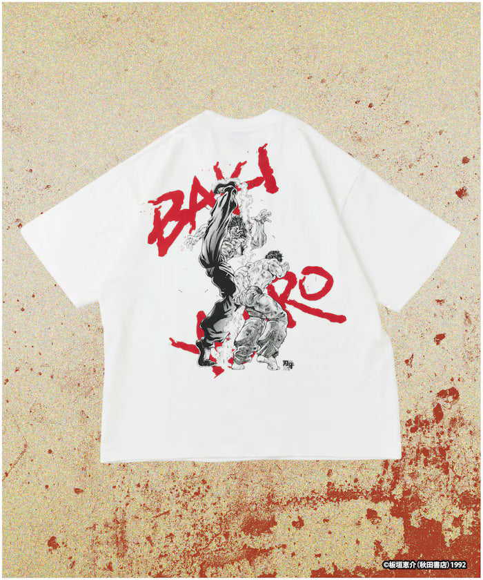 [Sales start June 12, 12:00] Baki 'The World's Strongest Father-Son Fight' Print Crew Neck T-Shirt - White