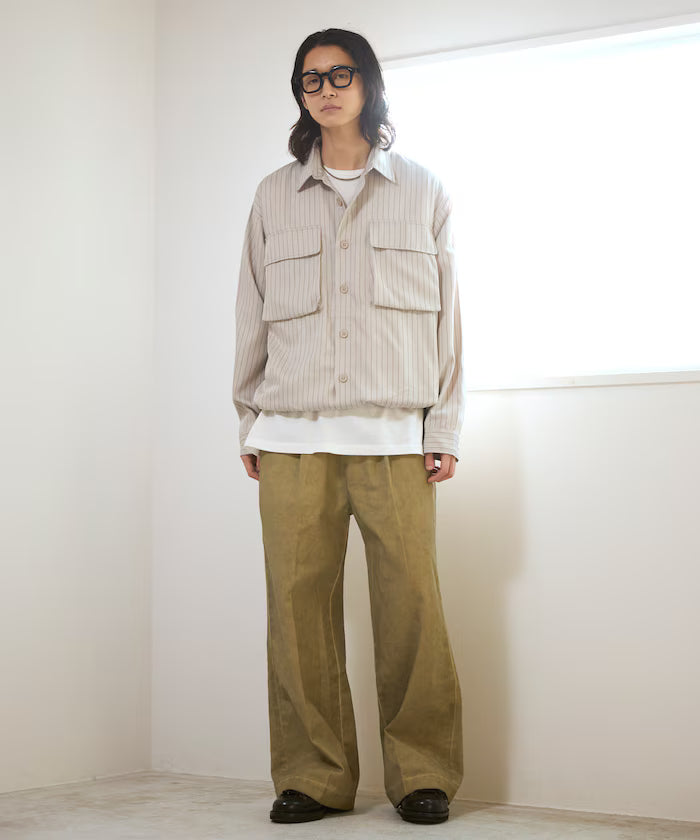 Fade processing cotton tuck wide pants