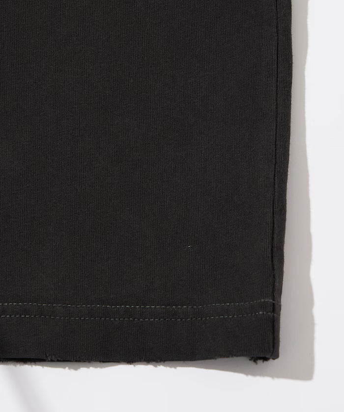 7.3 oz damaged processed front logo print short sleeve T-shirt / oversized crew neck short sleeve T-shirt