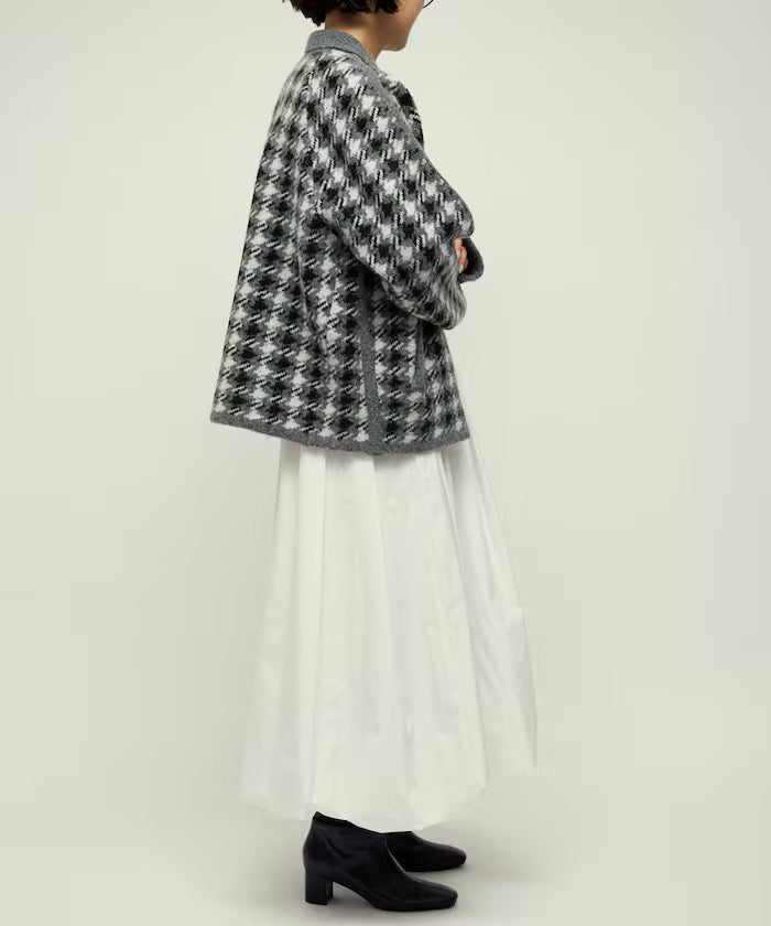 Wool Blend Gancube Check Knit Zip Blouson