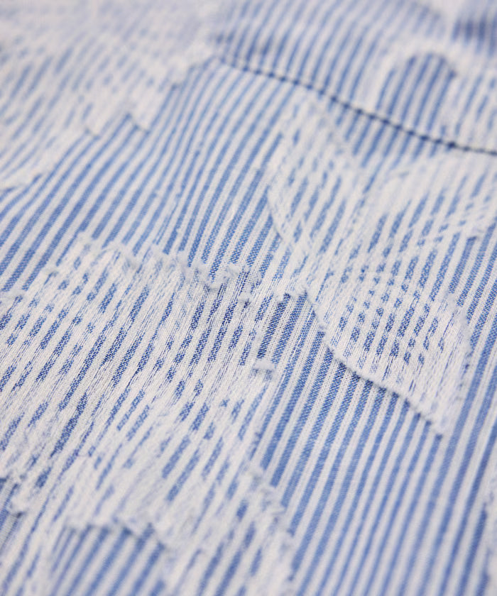 India-made Relaxed Fit Cut Jacquard Stripe Open Collar Short Sleeve Shirt