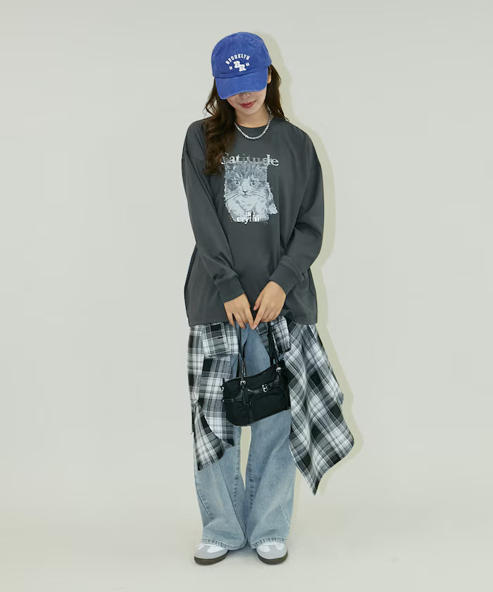 Handwritten-style Cat Print Foil Logo Long Sleeve T Limited Edition