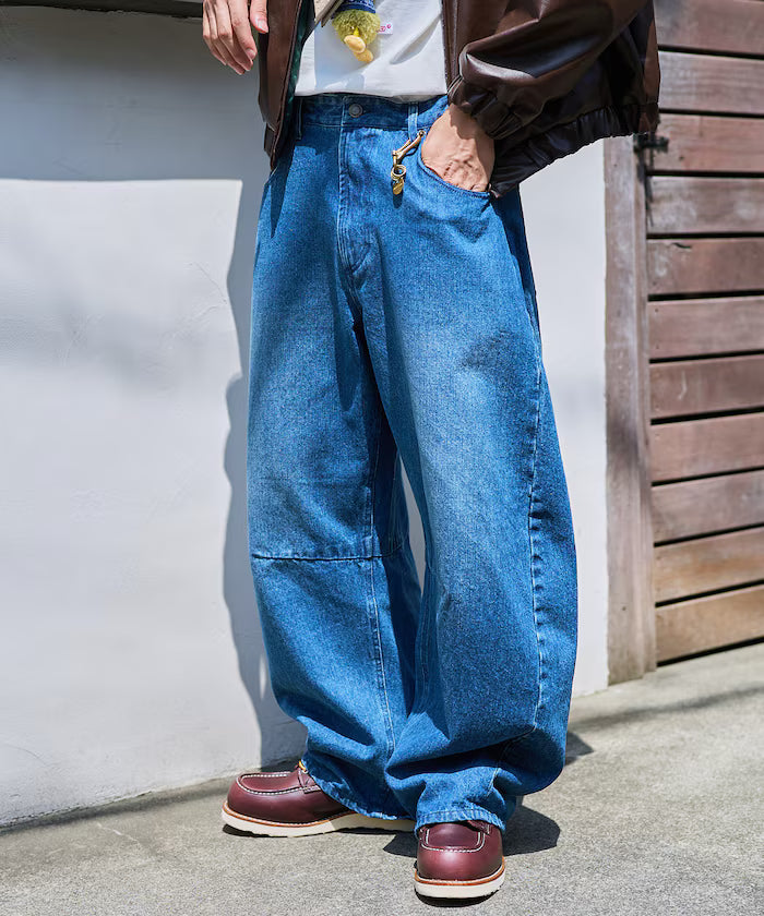 Wide Silhouette Curve Denim Pants One Wash