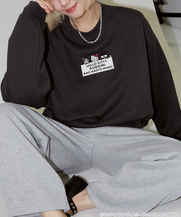 "SANRIO/Sanrio" Flock & Embroidery Art Sweat - Charcoal Gray