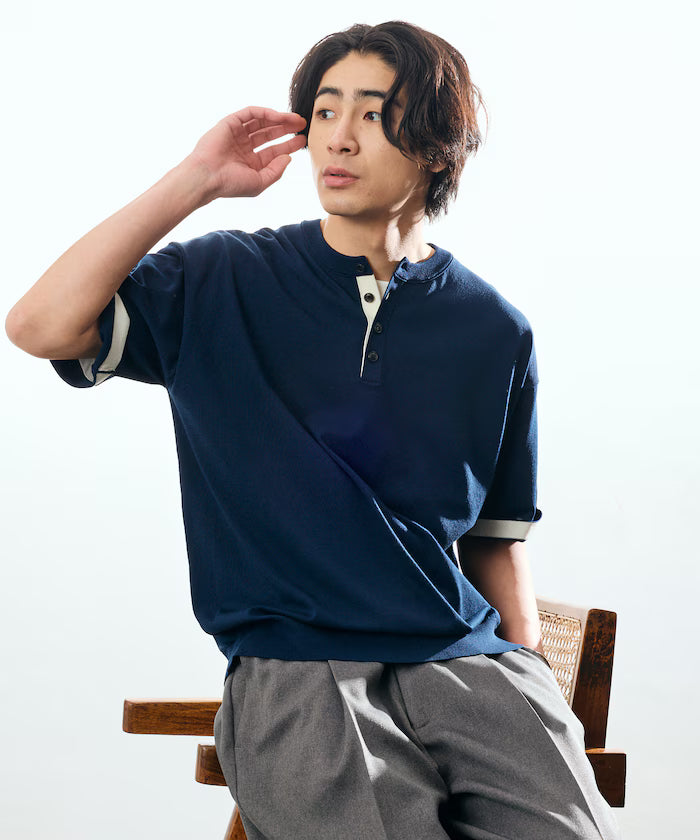 Relax Fit Relax Fit Cool Touch Color Block Henry Neck Pullover 【Limited Edition】