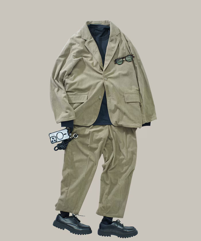Relax Fit Corduroy Setup / Tailored Jacket / Wide Pants 【Limited Edition】 - Beige